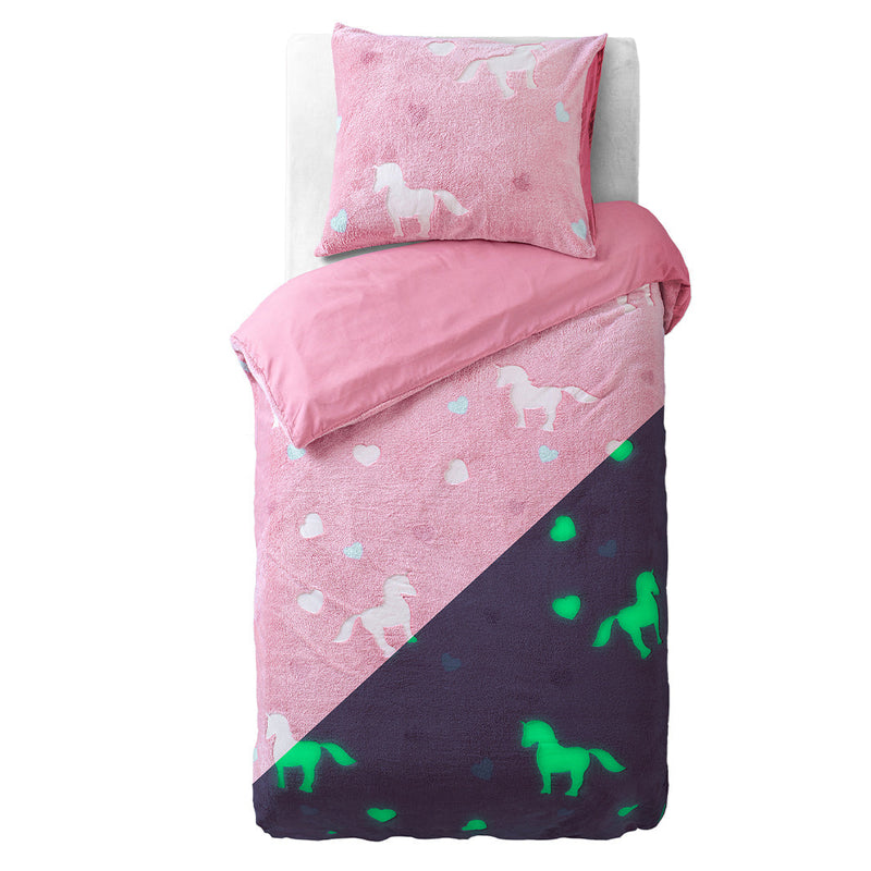 Påslakanset Glow In The Dark Unicorn Pink