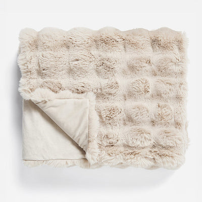 Pledd Pom Rabbit Fur Sand