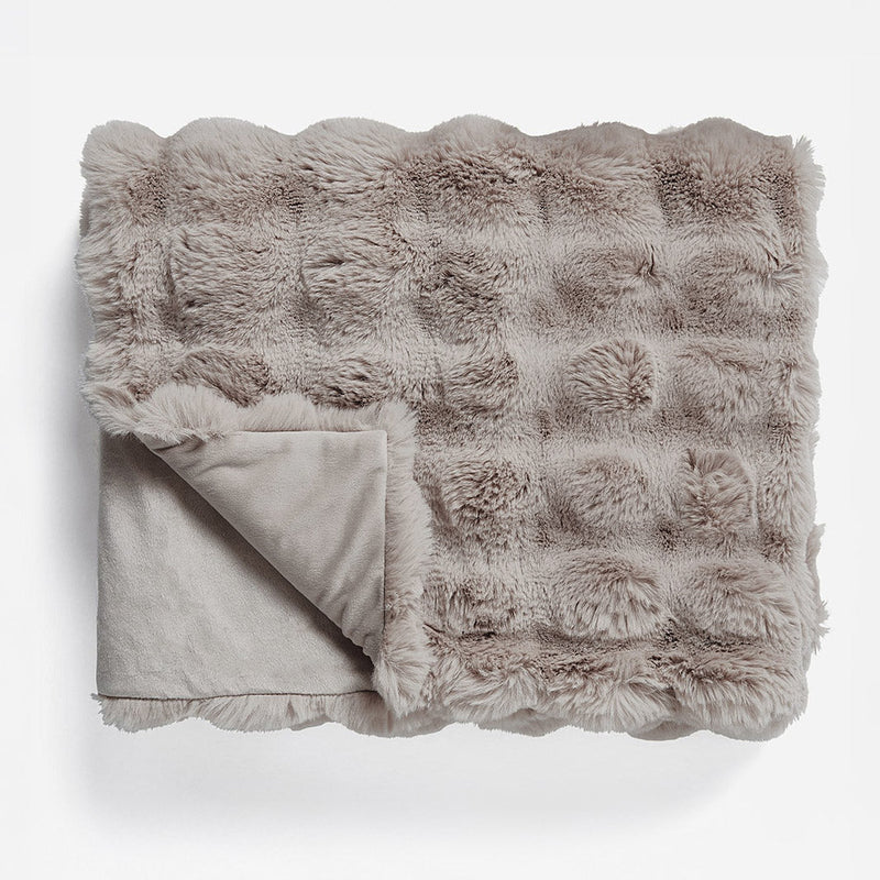 Pledd Pom Rabbit Fur Taupe